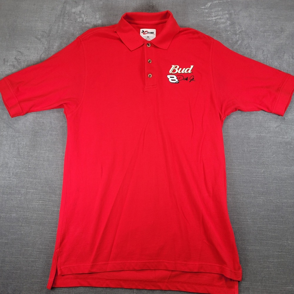 Chase Y2K Authentics Dale Earnhardt Jr Budweiser NASCAR Red Polo Shirt Mens Med
